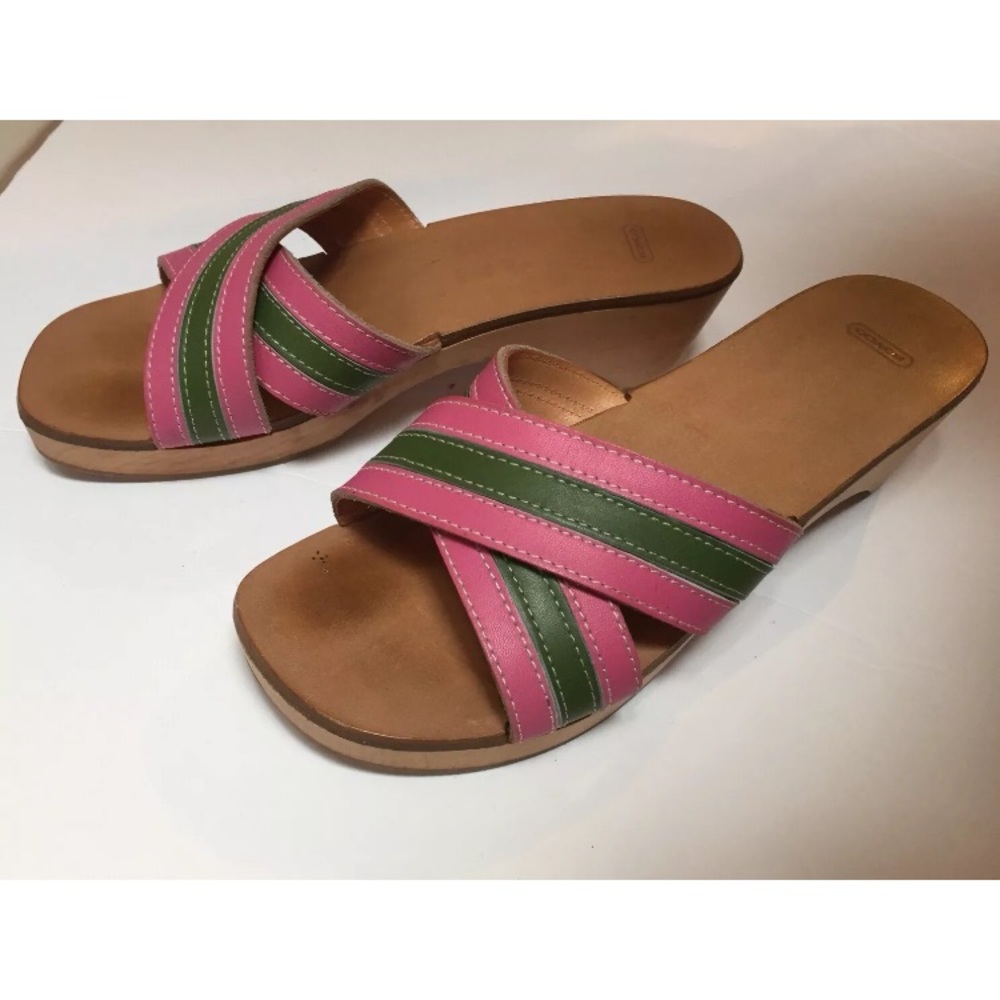 Coach Wood Platform Mules Stripe Slides Sandals 6 - image 3